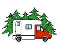 Mobile home on the background of nature. House on wheels. Winter. Vector